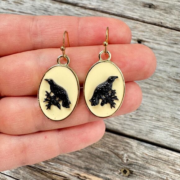 Vintage Jewelry Black Crows Earrings Crow Earrings Halloween Earrings - Picture 1 of 3